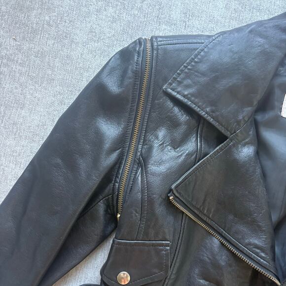 Vakko Genuine Black Leather Biker Jacket - Picture 5 of 8